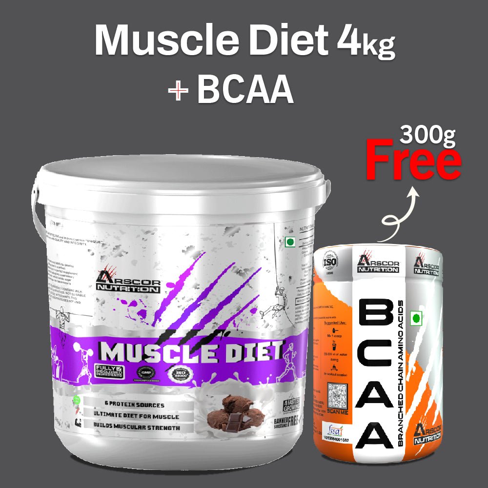 Muscle Diet (4kg) Plus FREE BCAA 300g – High - Calorie Mass & Size Gainer | BCAA for Ultimate Recovery